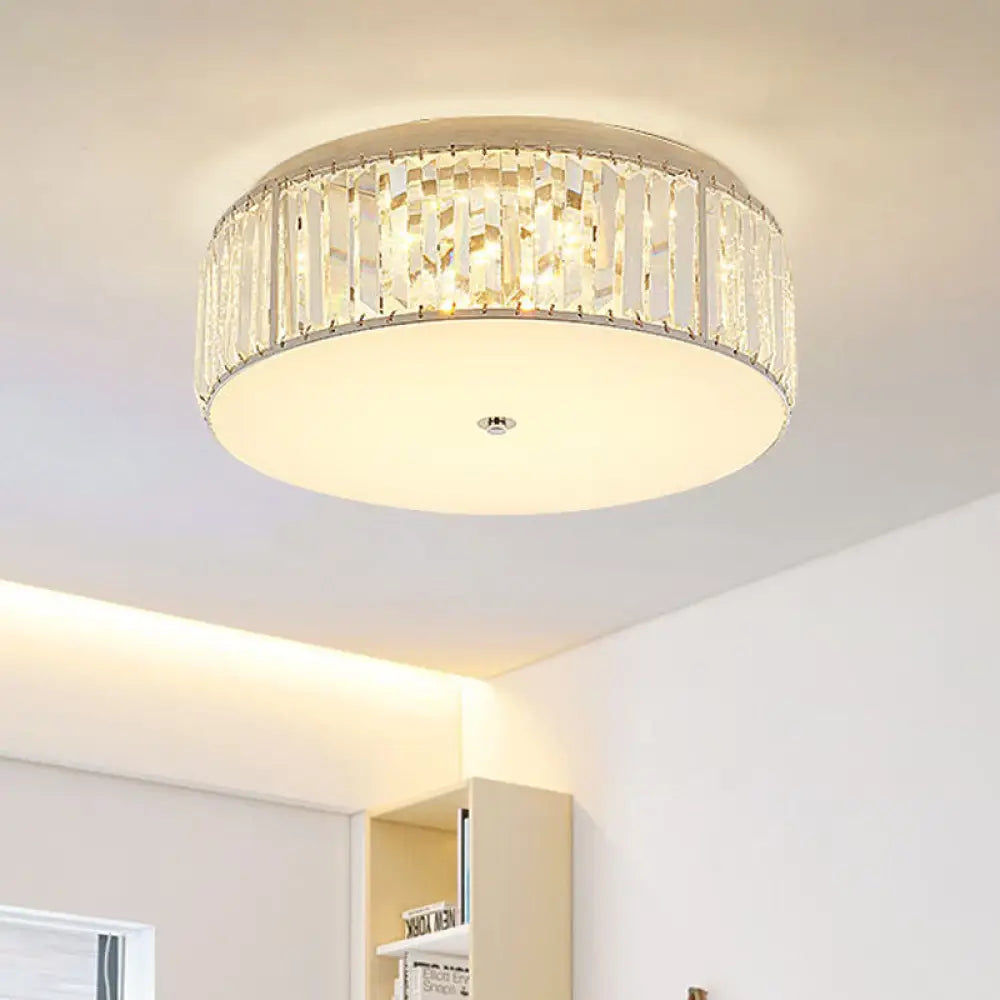 Modern Led Crystal Flush Mount Ceiling Lamp In White With Acrylic Diffuser / Warm Round