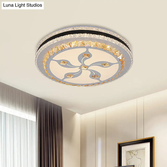 Modern Led Crystal Flush Mount Ceiling Lamp With Faceted Design - Chrome Finish