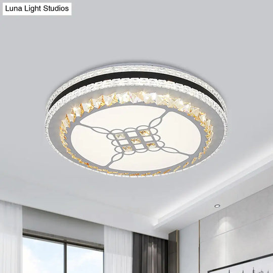 Modern Led Crystal Flush Mount Ceiling Lamp With Faceted Design - Chrome Finish White / A