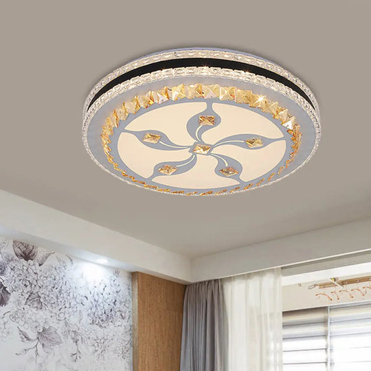 Modern Led Crystal Flush Mount Ceiling Lamp With Faceted Design - Chrome Finish White / B