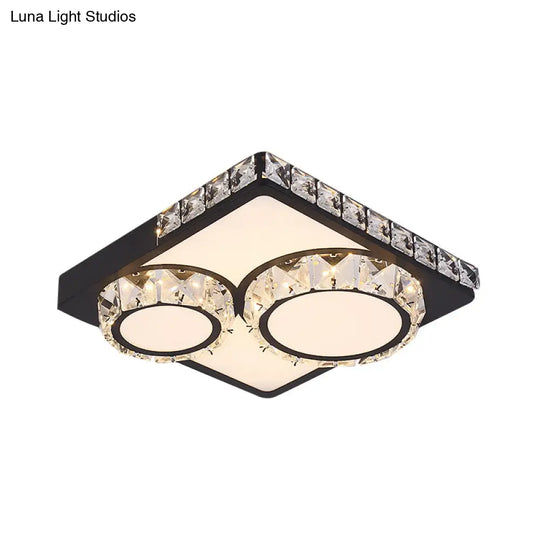 Modern Led Crystal Flush Mount Ceiling Light - Black Square/Round Design