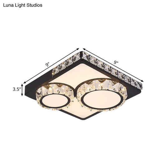 Modern Led Crystal Flush Mount Ceiling Light - Black Square/Round Design