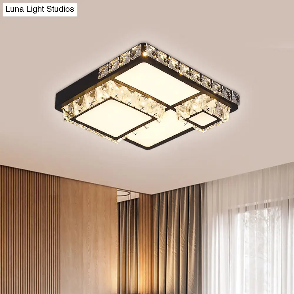 Modern Led Crystal Flush Mount Ceiling Light - Black Square/Round Design