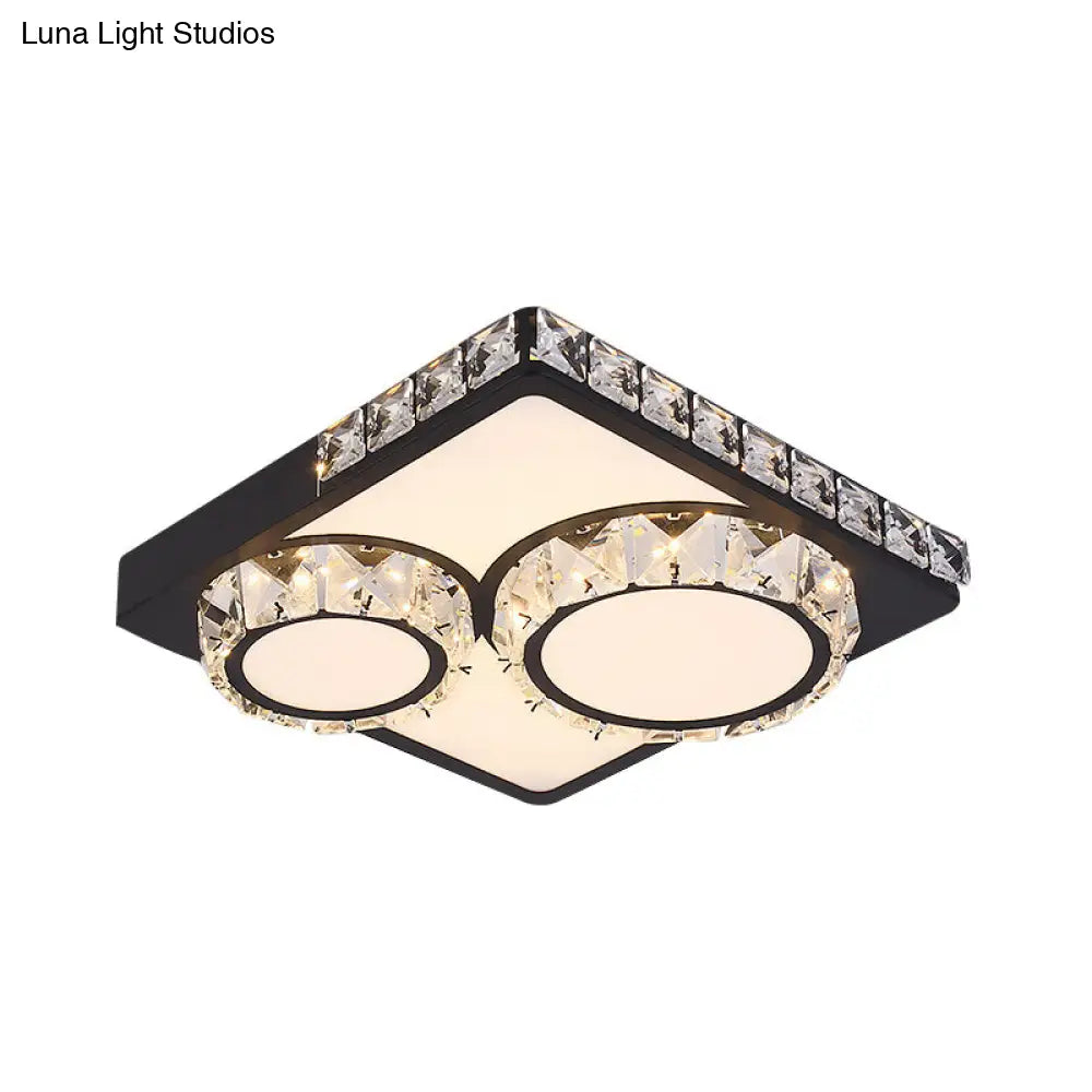 Modern Led Crystal Flush Mount Ceiling Light - Black Square/Round Design