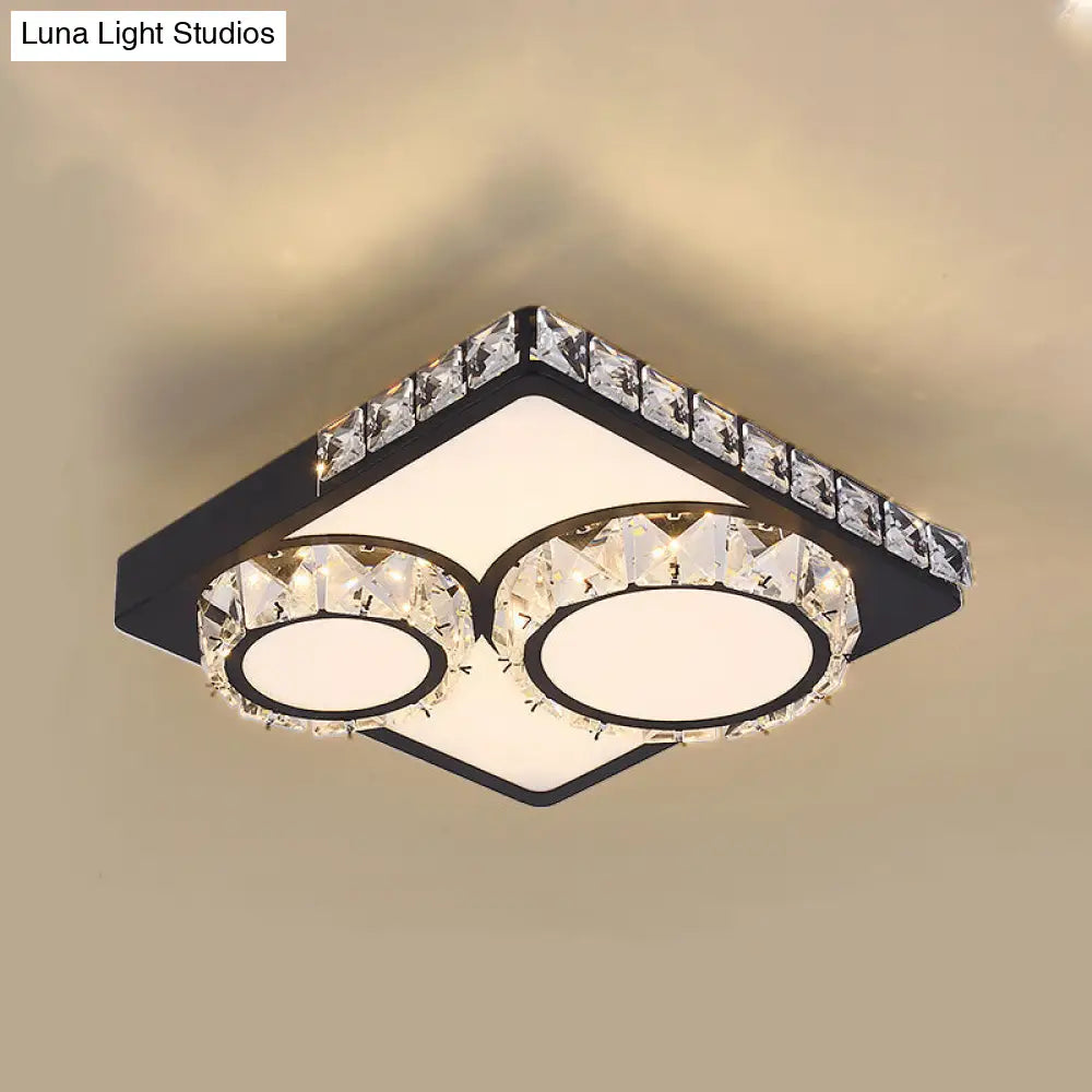 Modern Led Crystal Flush Mount Ceiling Light - Black Square/Round Design