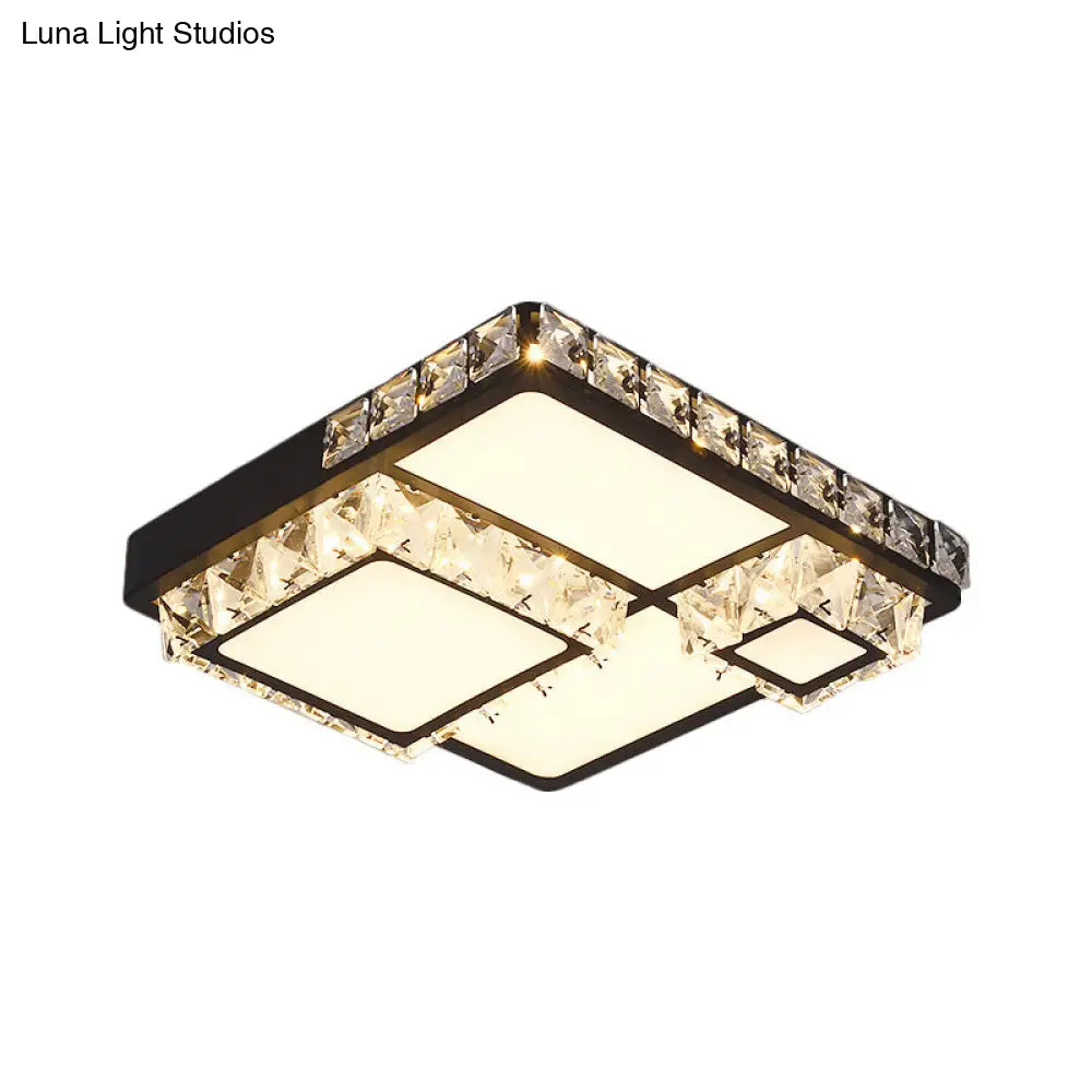 Modern Led Crystal Flush Mount Ceiling Light - Black Square/Round Design