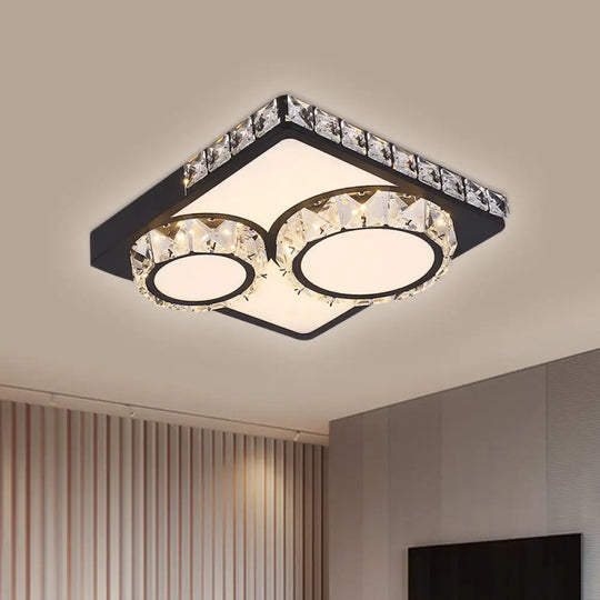 Modern Led Crystal Flush Mount Ceiling Light - Black Square/Round Design / Round