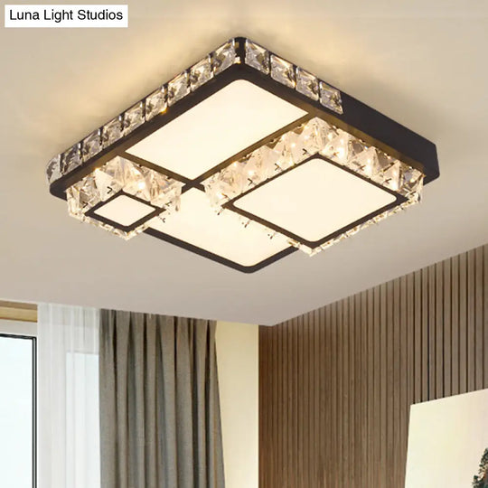 Modern Led Crystal Flush Mount Ceiling Light - Black Square/Round Design / Square Plate