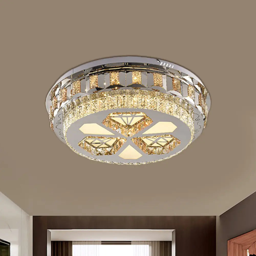 Modern Led Crystal Flush Mount Ceiling Light In Chrome With Diamond Design / Round