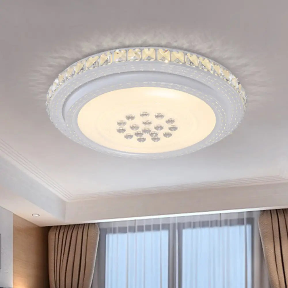 Modern Led Crystal Flush Mount Ceiling Light In White For Living Room