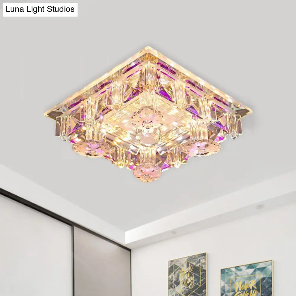 Modern Led Crystal Flush Mount Ceiling Light In Yellow/Purple - Corridor Lighting Fixture