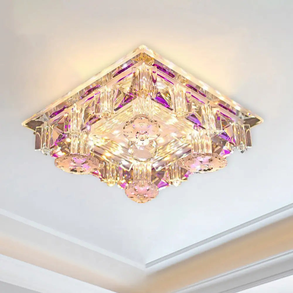 Modern Led Crystal Flush Mount Ceiling Light In Yellow/Purple - Corridor Lighting Fixture Purple