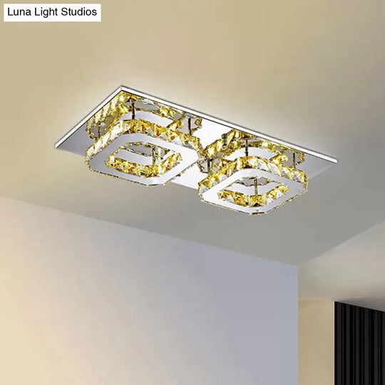 Modern Led Crystal Flush Mount Ceiling Light With Beveled Square Design For Corridor Chrome Finish