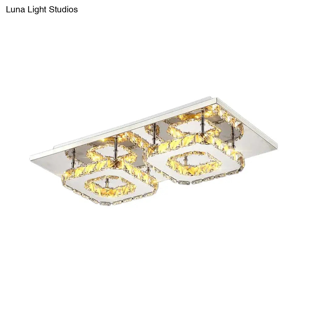 Modern Led Crystal Flush Mount Ceiling Light With Beveled Square Design For Corridor Chrome Finish