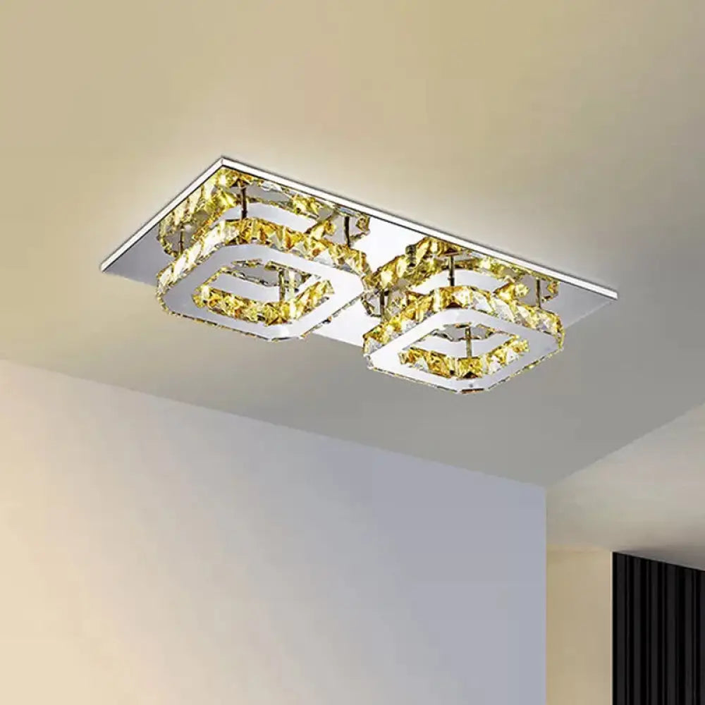 Modern Led Crystal Flush Mount Ceiling Light With Beveled Square Design For Corridor Chrome Finish