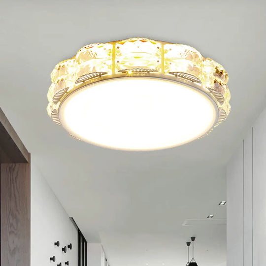Modern Led Crystal Flush Mount Spotlight In Black/White - Round/Square Corridor Lighting White /