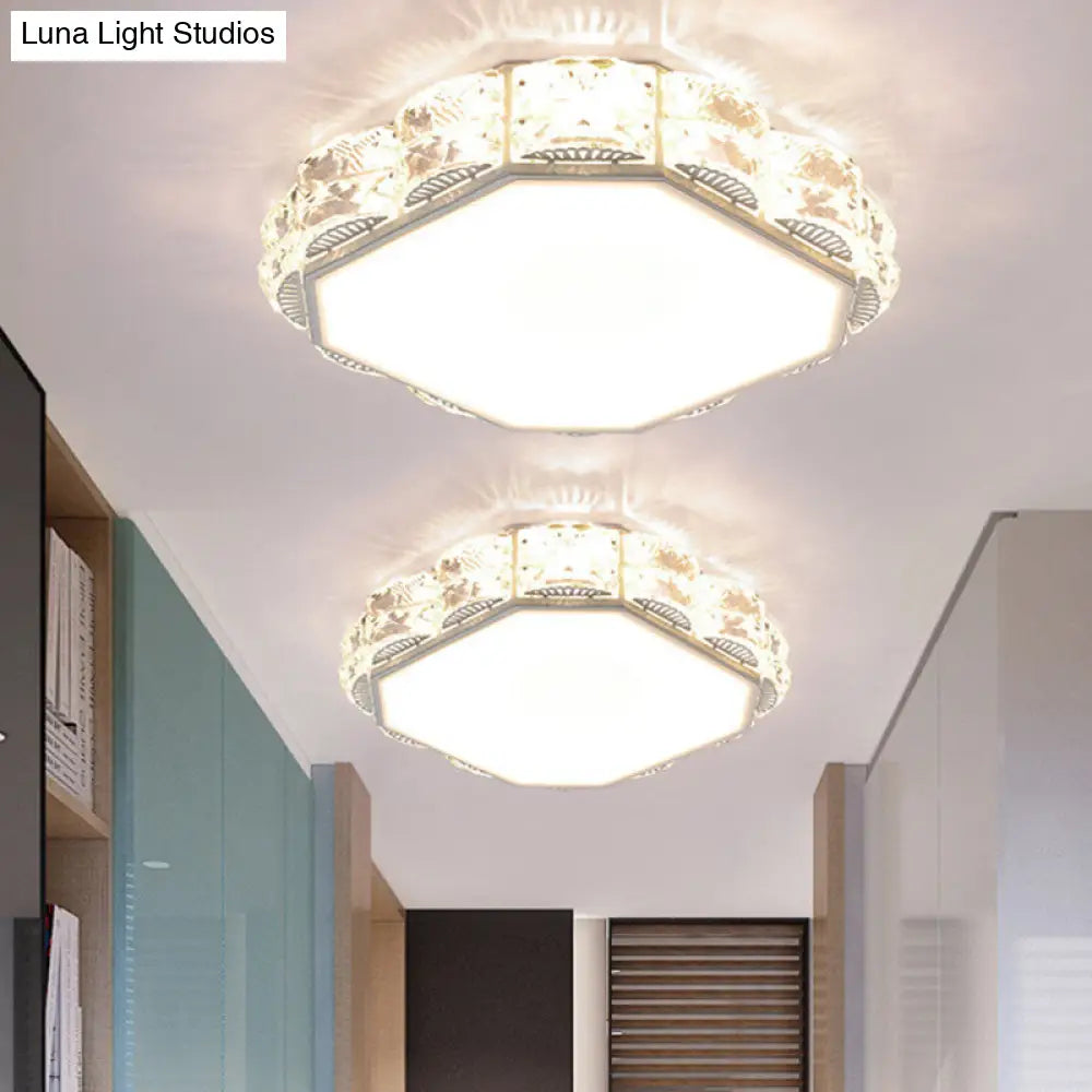 Modern Led Crystal Flush Mount Spotlight In Black/White - Round/Square Corridor Lighting