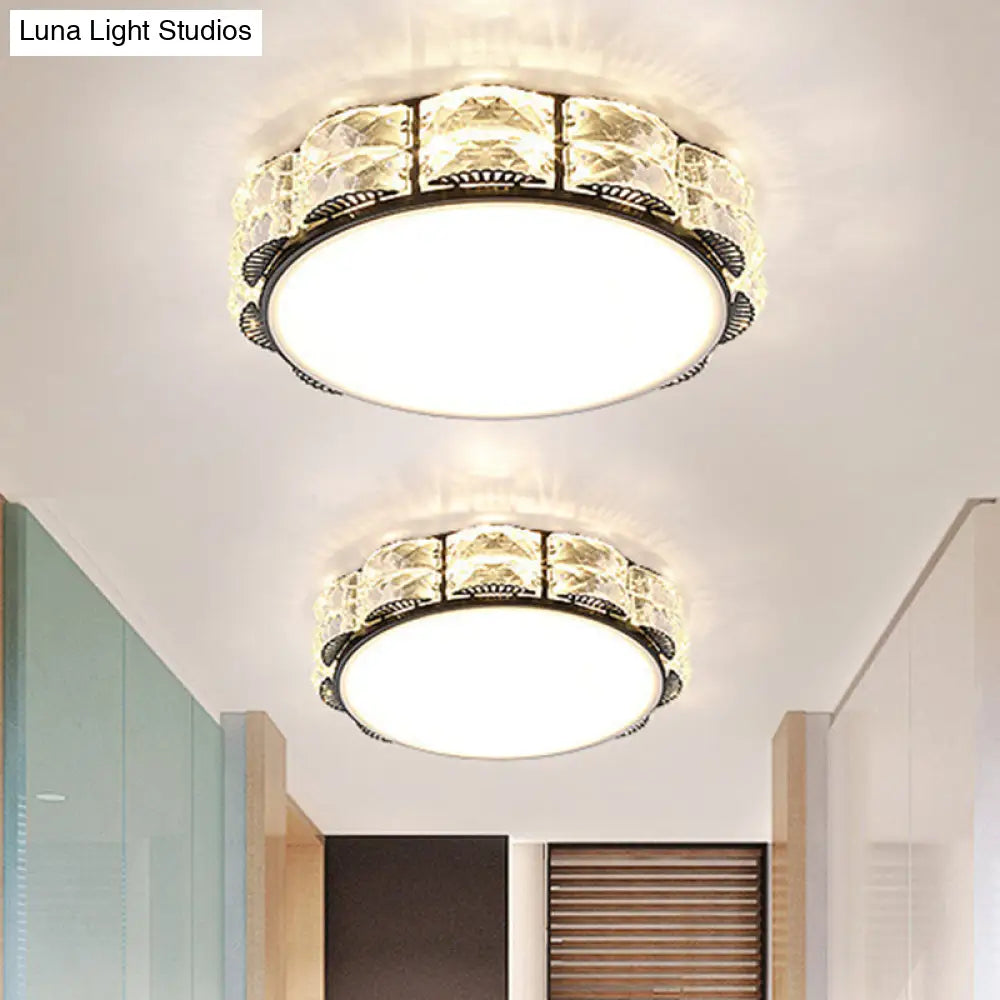 Modern Led Crystal Flush Mount Spotlight In Black/White - Round/Square Corridor Lighting