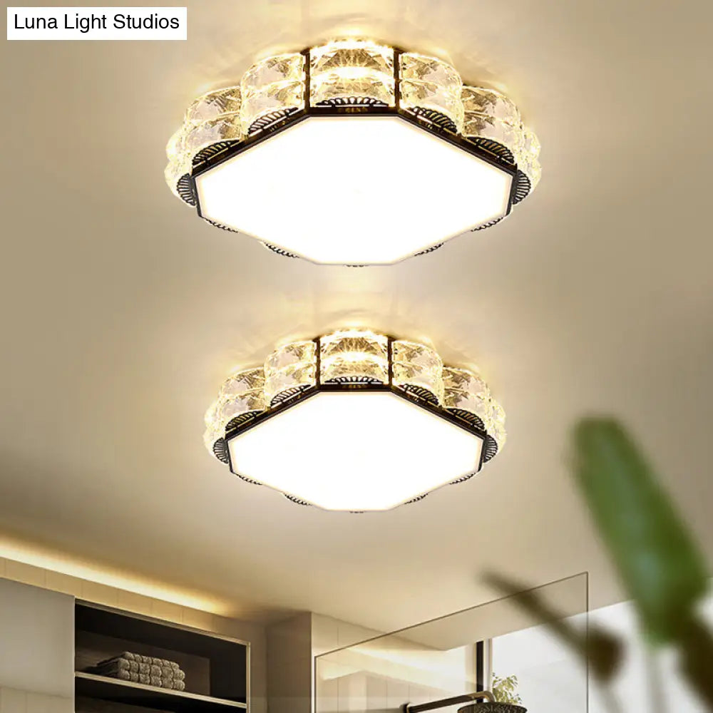 Modern Led Crystal Flush Mount Spotlight In Black/White - Round/Square Corridor Lighting