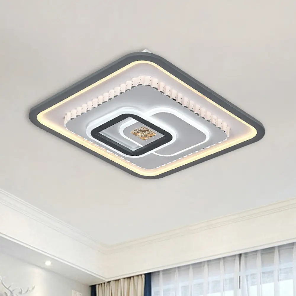 Modern Led Crystal Flushmount Ceiling Lamp - Black & White Square Design For Sleeping Room Black -