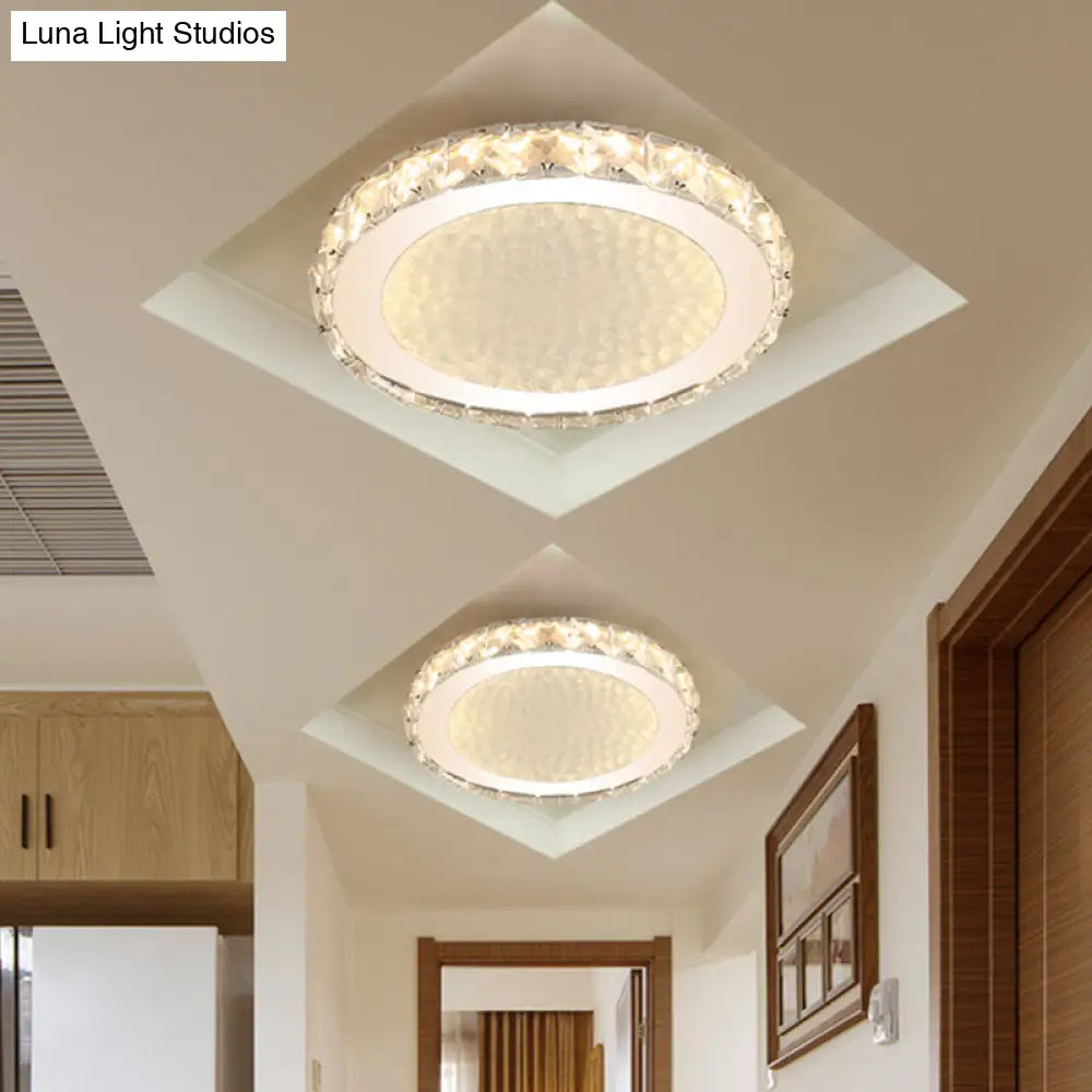 Modern Led Crystal Flushmount Ceiling Lamp With Minimalist Nickel Finish