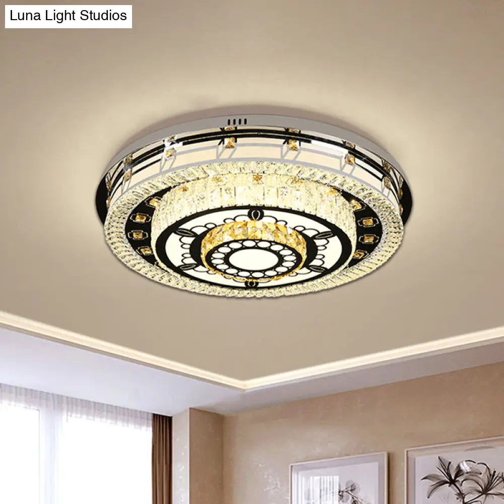 Modern Led Crystal Flushmount Ceiling Light - Chrome Finish 3 Layers Round Shape