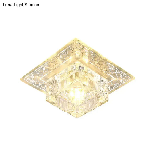 Modern Led Crystal Flushmount Ceiling Light - Square Clear Glass Chrome Finish Ideal For Porch