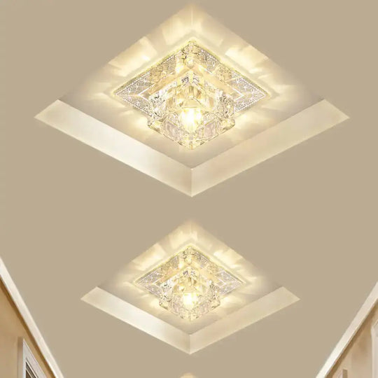 Modern Led Crystal Flushmount Ceiling Light - Square Clear Glass Chrome Finish Ideal For Porch /