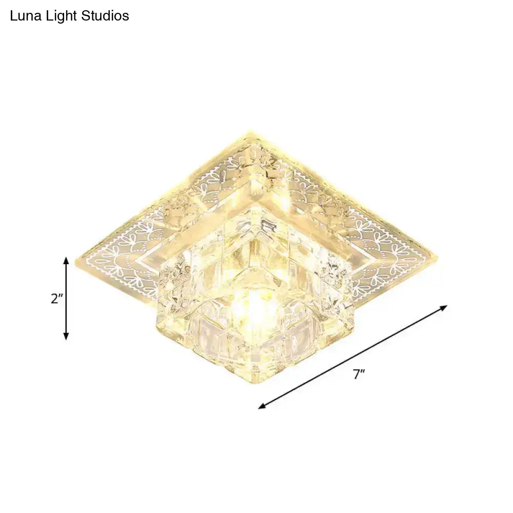 Modern Led Crystal Flushmount Ceiling Light - Square Clear Glass Chrome Finish Ideal For Porch