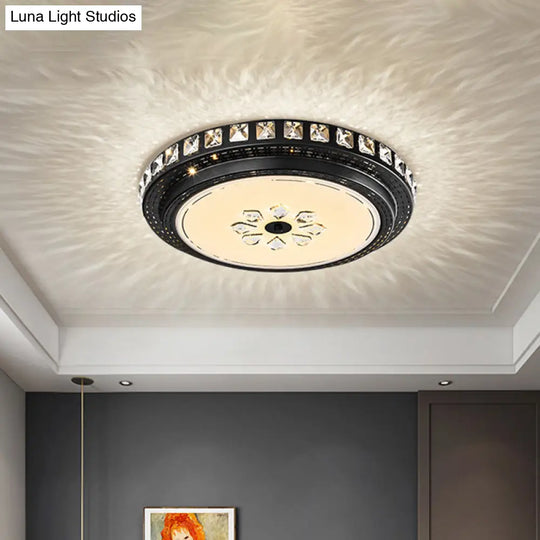 Modern Led Crystal Flushmount Lamp In Black For Sleek Bedroom Lighting
