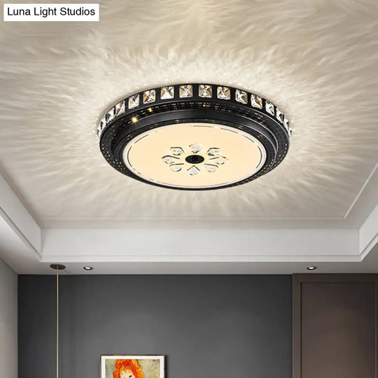 Modern Led Crystal Flushmount Lamp In Black For Sleek Bedroom Lighting