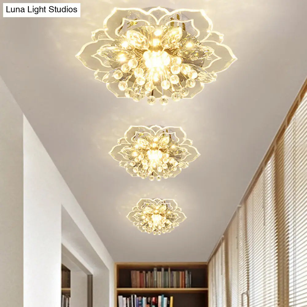 Modern Led Crystal Flushmount Light For Corridor - Blossom Mini Ceiling Lamp Clear