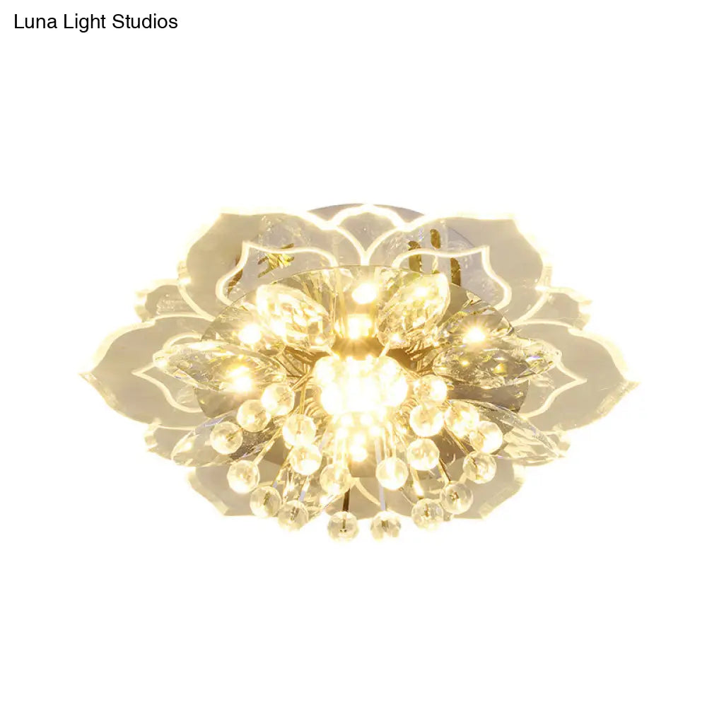 Modern Led Crystal Flushmount Light For Corridor - Blossom Mini Ceiling Lamp