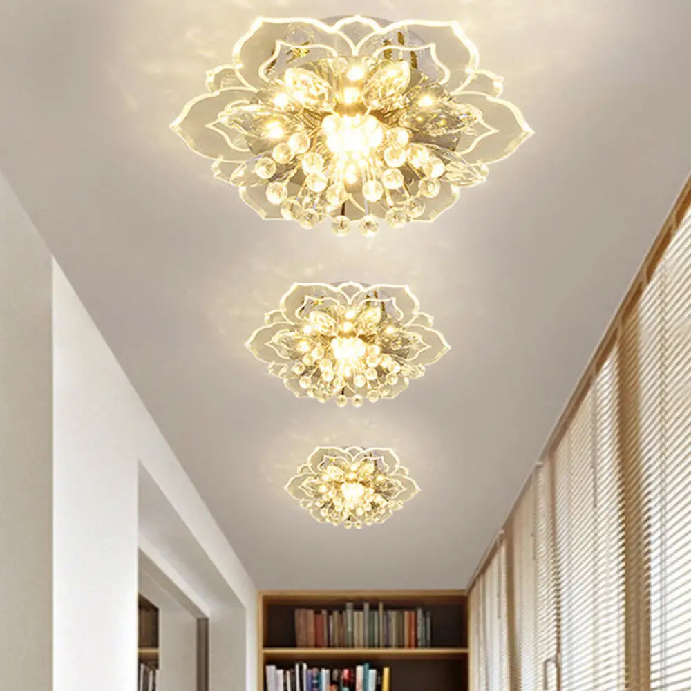 Modern Led Crystal Flushmount Light For Corridor - Blossom Mini Ceiling Lamp Clear