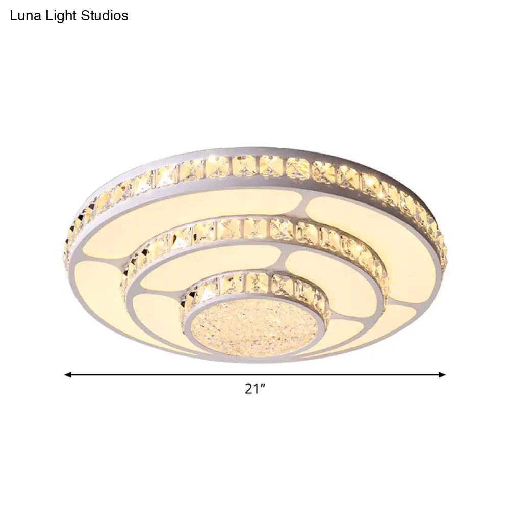 Modern Led Crystal Geometry Ceiling Lamp - White Flush Mount Light With 3 - Tier Design