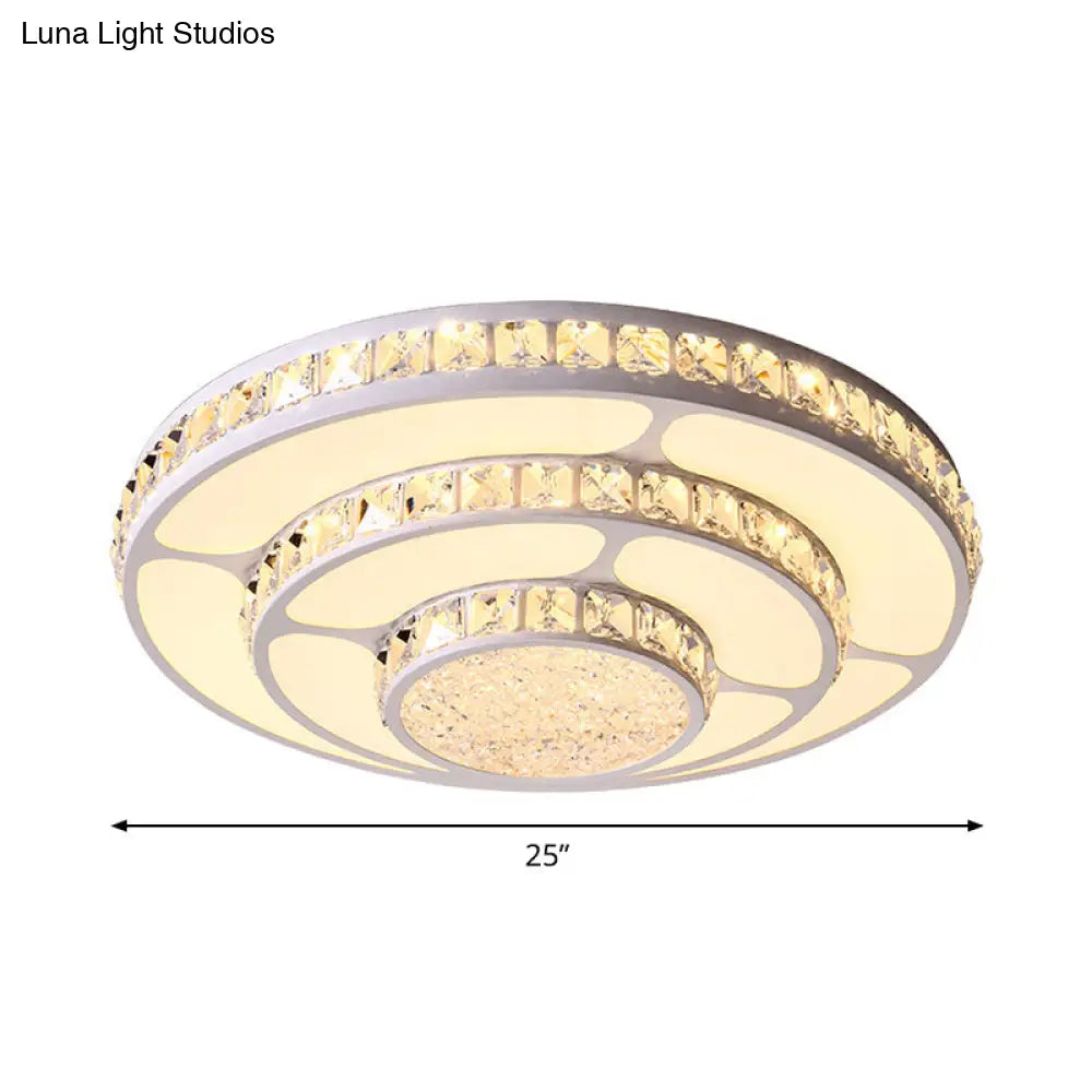 Modern Led Crystal Geometry Ceiling Lamp - White Flush Mount Light With 3-Tier Design