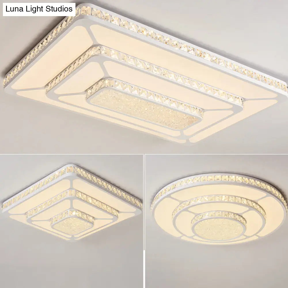 Modern Led Crystal Geometry Ceiling Lamp - White Flush Mount Light With 3 - Tier Design