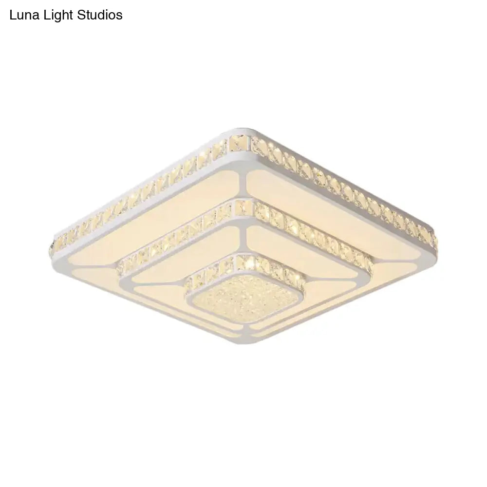 Modern Led Crystal Geometry Ceiling Lamp - White Flush Mount Light With 3-Tier Design