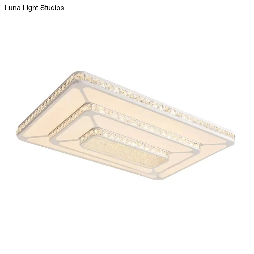 Modern Led Crystal Geometry Ceiling Lamp - White Flush Mount Light With 3-Tier Design