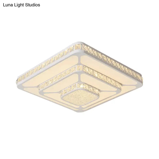 Modern Led Crystal Geometry Ceiling Lamp - White Flush Mount Light With 3 - Tier Design