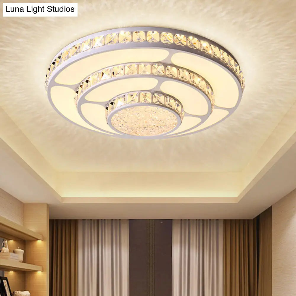 Modern Led Crystal Geometry Ceiling Lamp - White Flush Mount Light With 3-Tier Design / Small Round