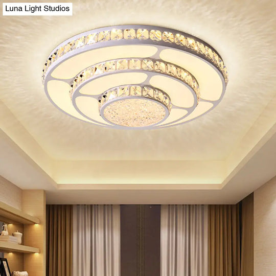 Modern Led Crystal Geometry Ceiling Lamp - White Flush Mount Light With 3-Tier Design / Small Round