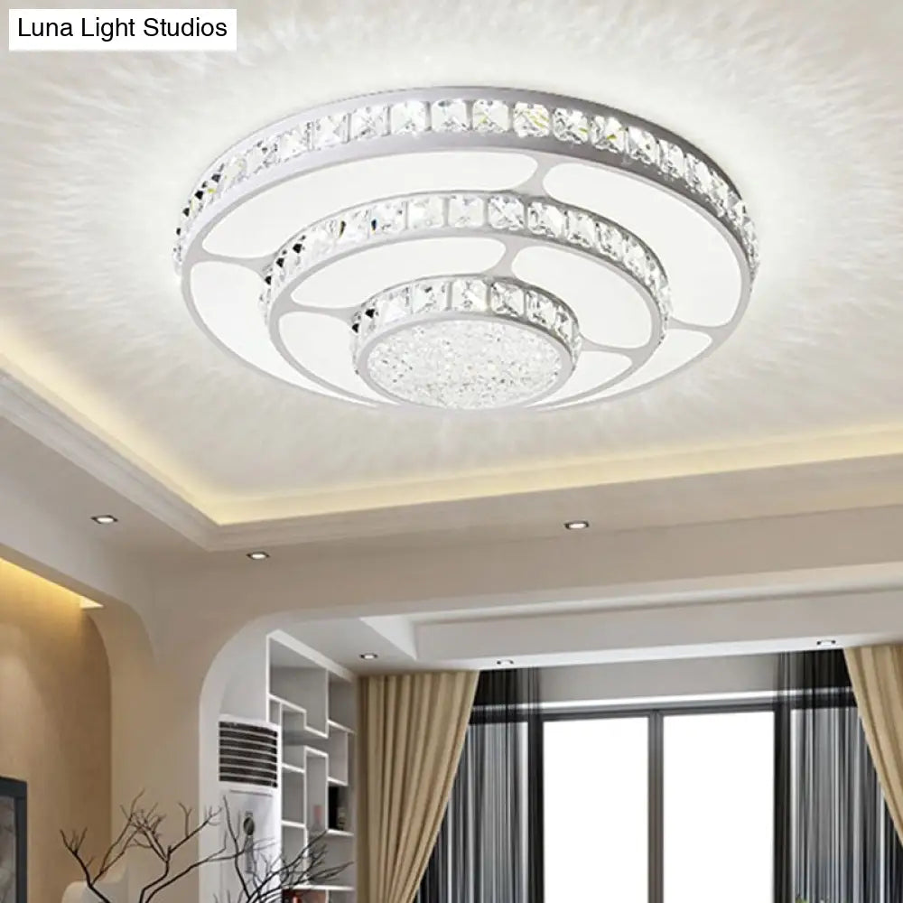 Modern Led Crystal Geometry Ceiling Lamp - White Flush Mount Light With 3 - Tier Design