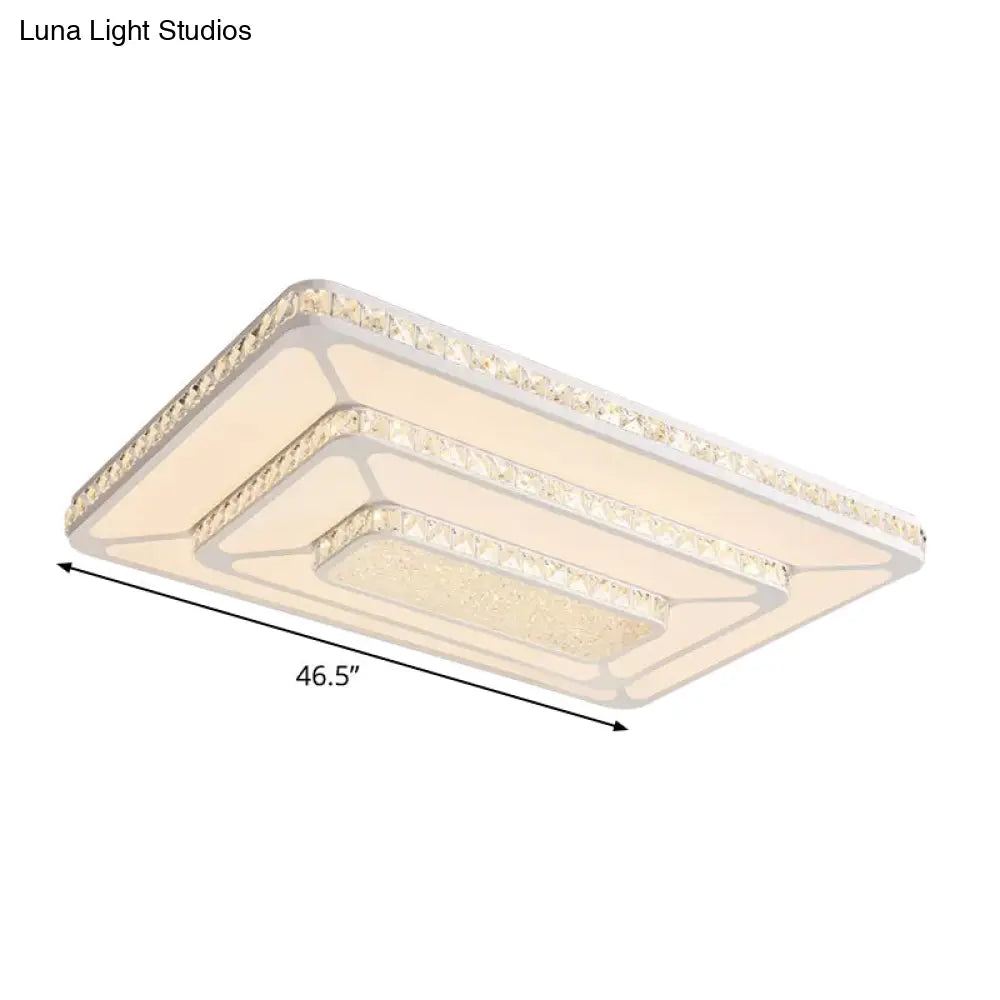 Modern Led Crystal Geometry Ceiling Lamp - White Flush Mount Light With 3-Tier Design