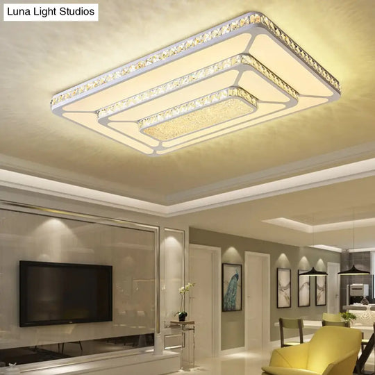 Modern Led Crystal Geometry Ceiling Lamp - White Flush Mount Light With 3-Tier Design / Medium