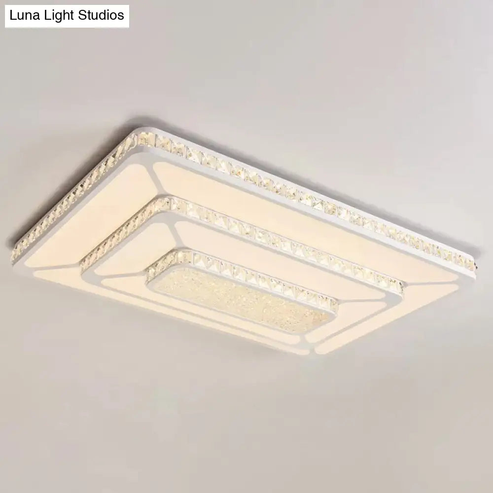 Modern Led Crystal Geometry Ceiling Lamp - White Flush Mount Light With 3 - Tier Design