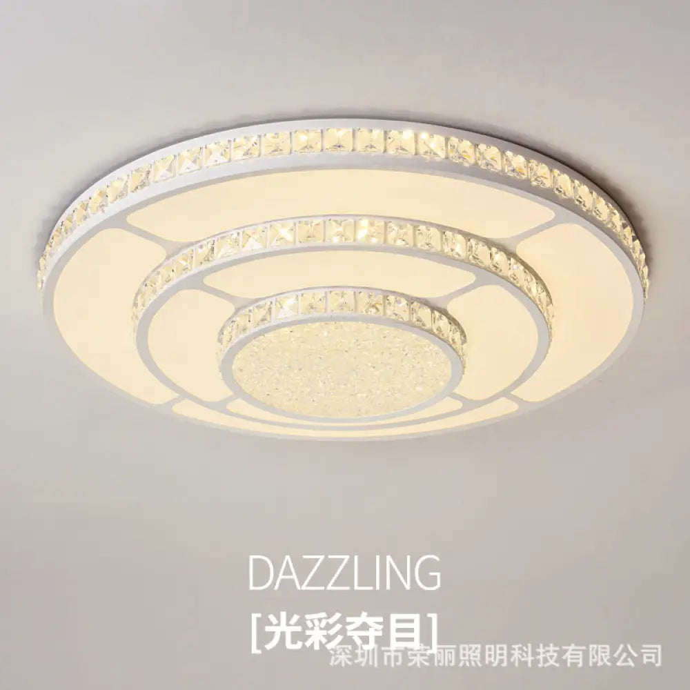 Modern Led Crystal Geometry Ceiling Lamp - White Flush Mount Light With 3 - Tier Design / Large