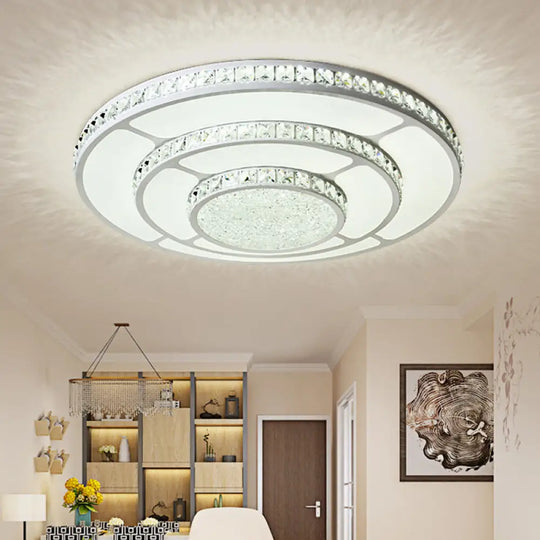 Modern Led Crystal Geometry Ceiling Lamp - White Flush Mount Light With 3 - Tier Design / Medium