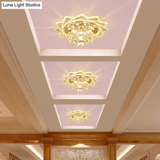 Modern Led Crystal Glass Lotus Ceiling Pendant Light - Flush-Mount Fixture