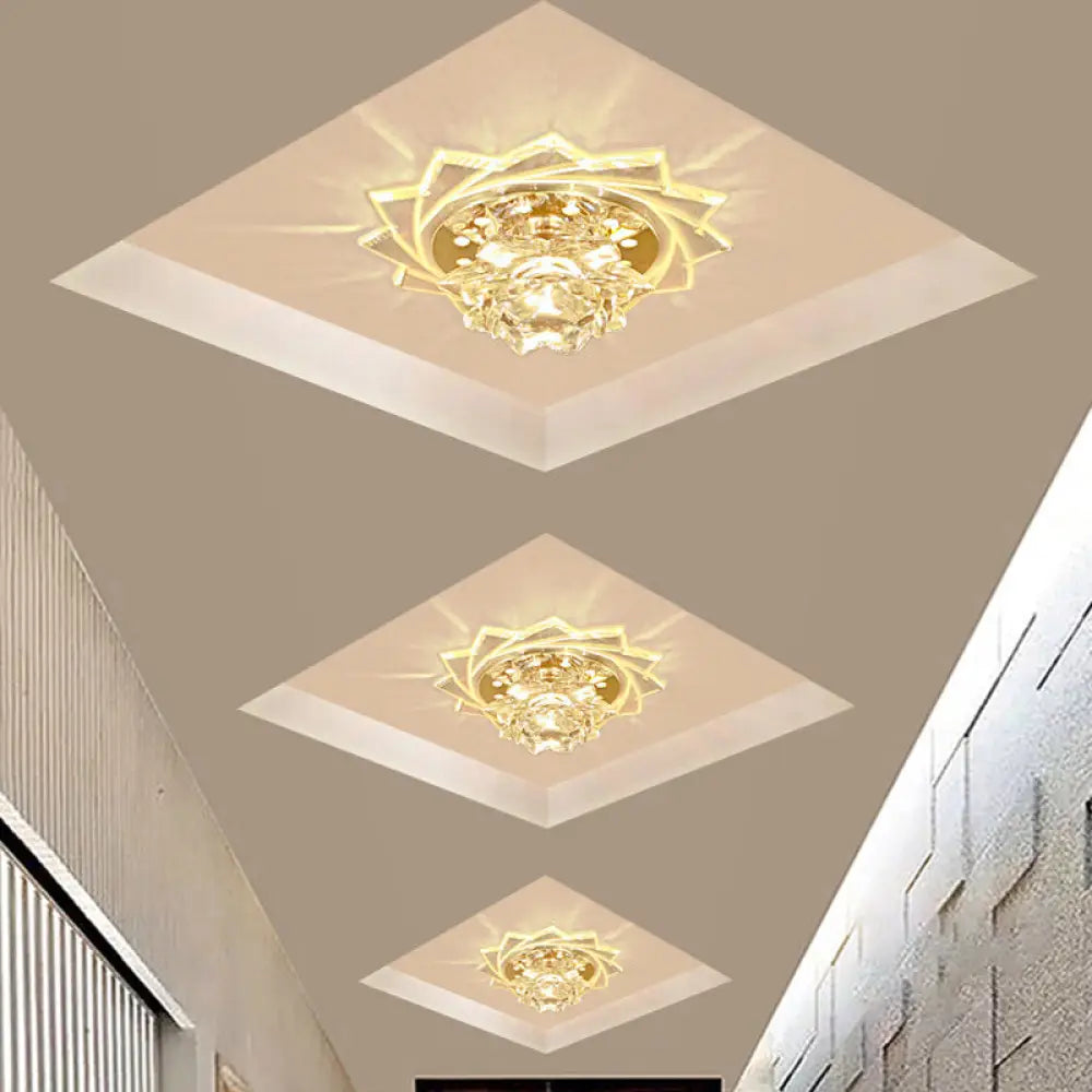 Modern Led Crystal Glass Lotus Ceiling Pendant Light - Flush - Mount Fixture Clear